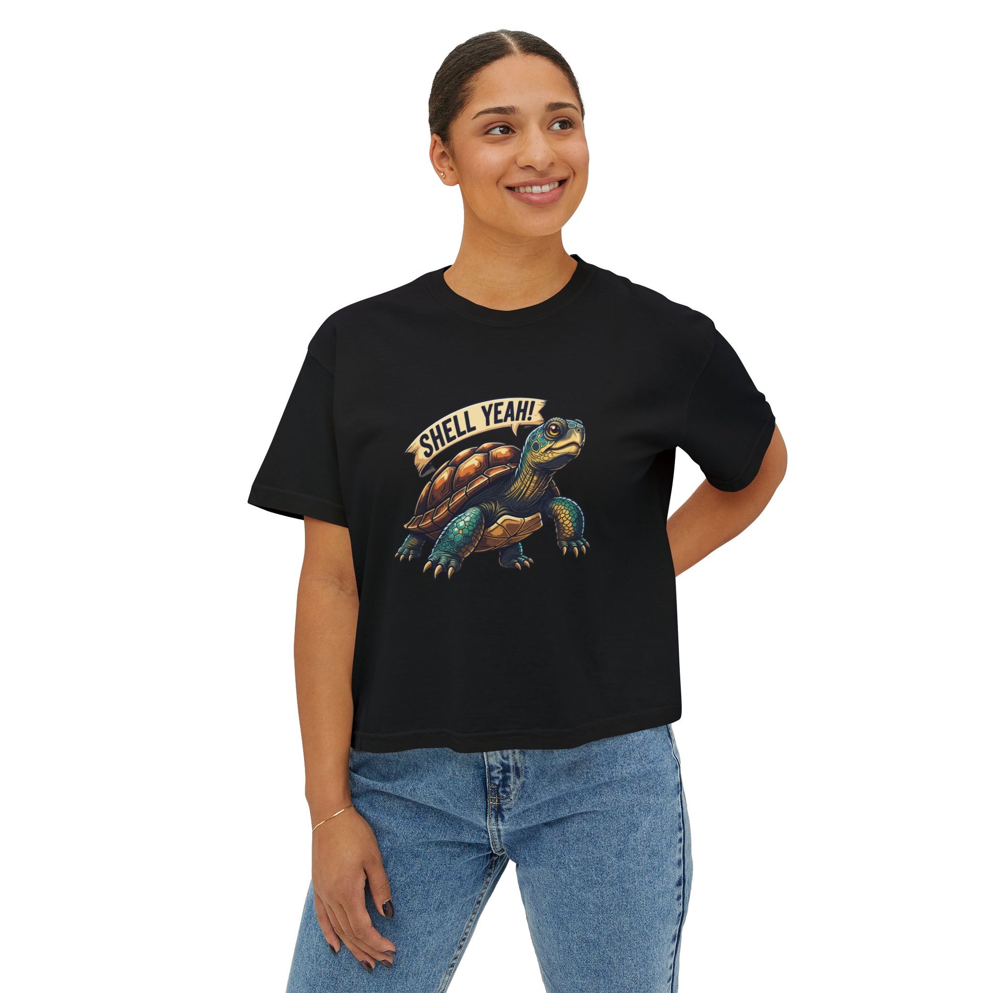 Fun Shell Yeah Women's Boxy Tee, Graphic Tee, Turtle Shirt, Animal Lover Gift, Casual Summer Top