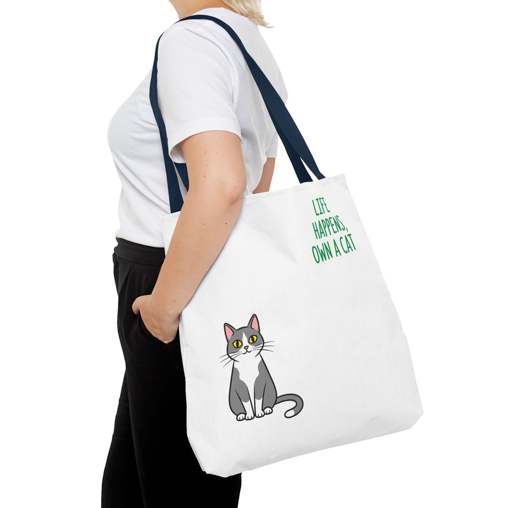 Cat Lover Tote Bag - Life Happens, Own a Cat, Pet Gift, Cat Mom Gift, Animal Lover Accessory, Cute Tote for Cat Owners