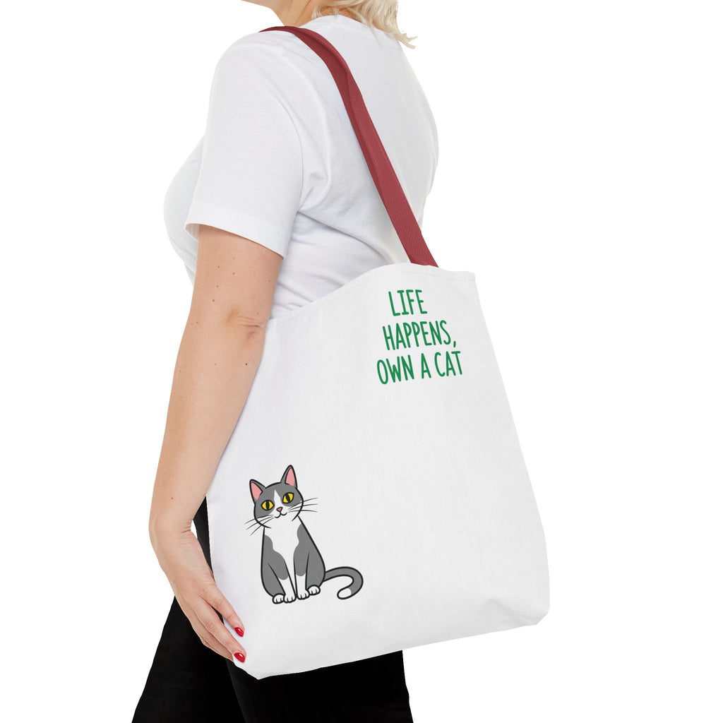 Cat Lover Tote Bag - Life Happens, Own a Cat, Pet Gift, Cat Mom Gift, Animal Lover Accessory, Cute Tote for Cat Owners