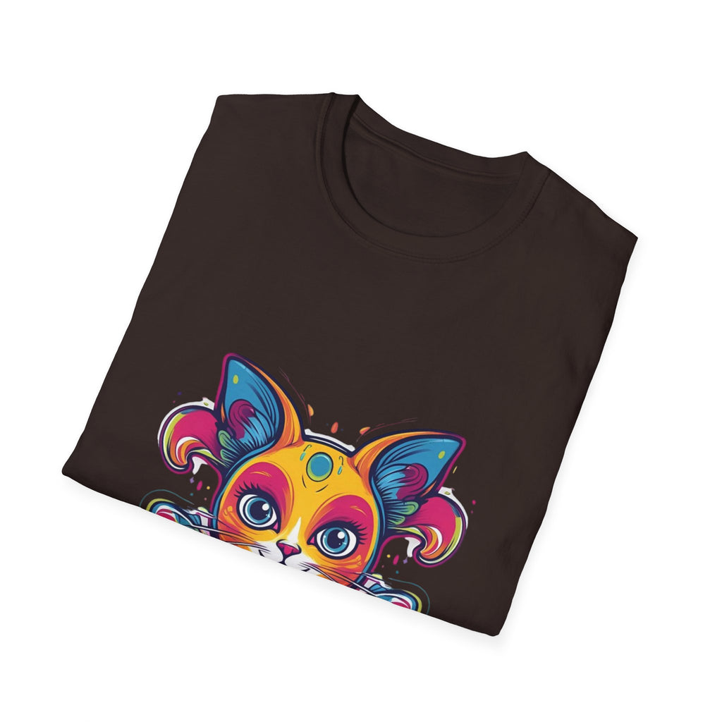 Colorful Cat Graphic Tee, Pet Lover Gift, Softstyle T-Shirt, Cat Mom Shirt, Cute Cat Art Top, Unique Animal T-Shirt