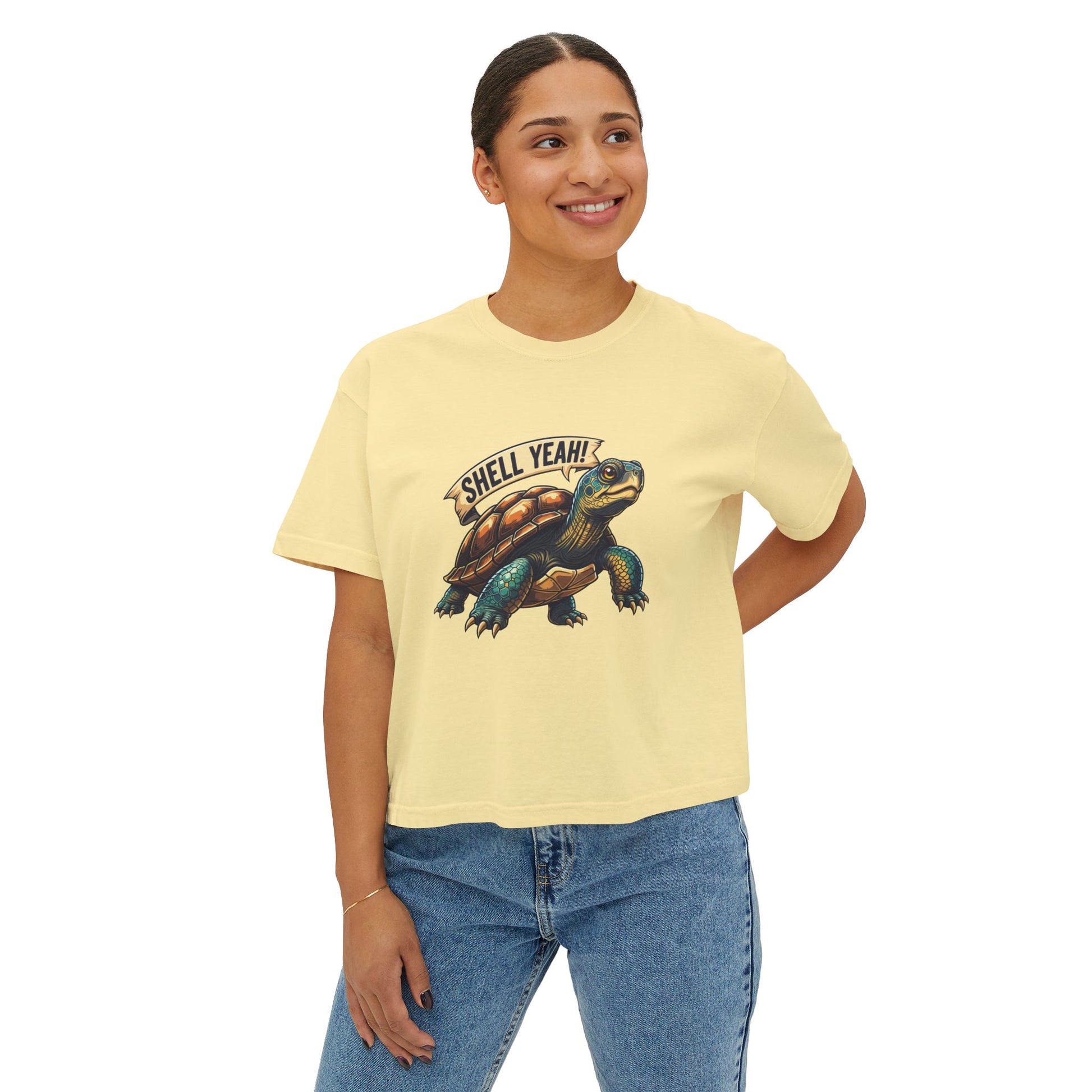 Fun Shell Yeah Women's Boxy Tee, Graphic Tee, Turtle Shirt, Animal Lover Gift, Casual Summer Top