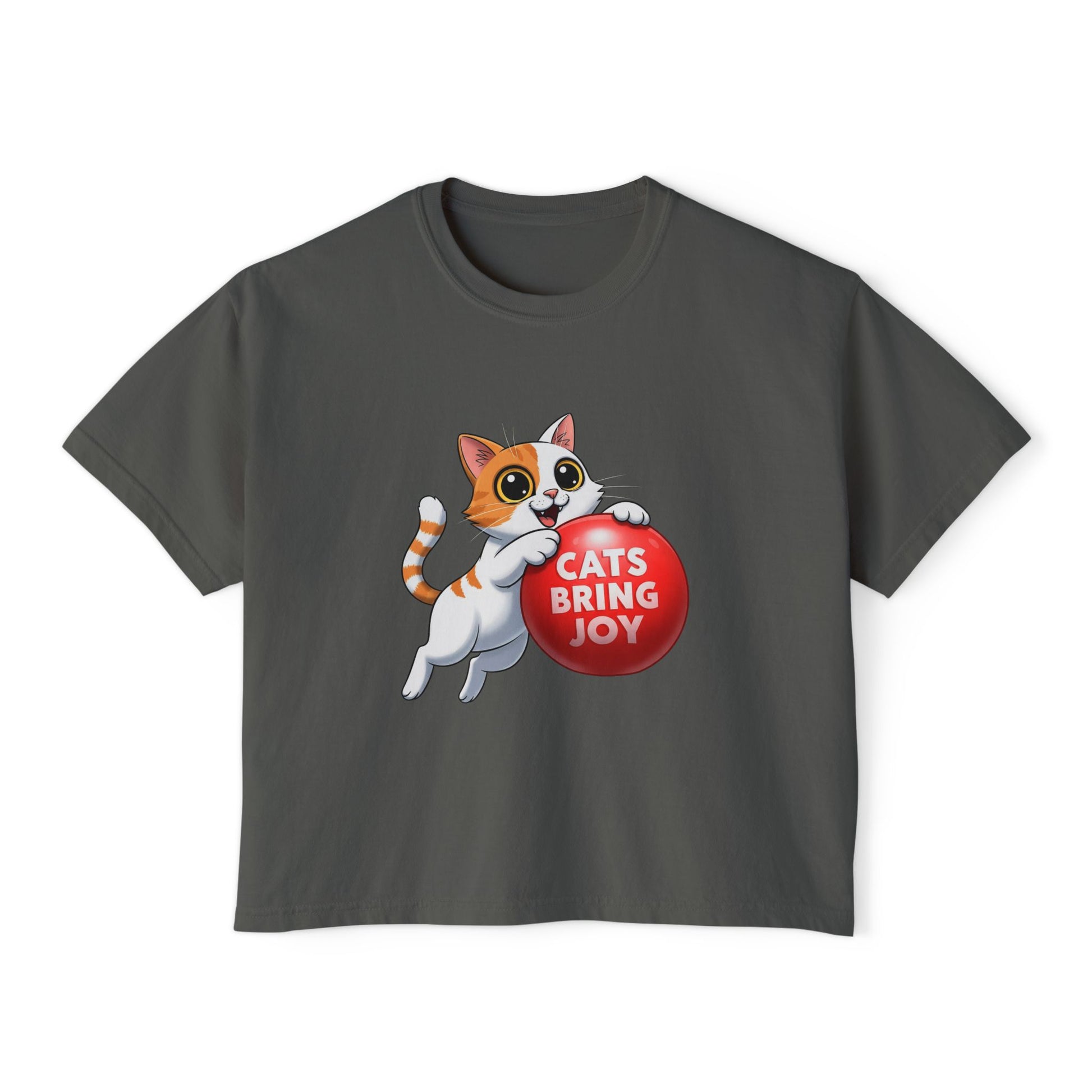 Women's Boxy Tee - 'Cats Bring Joy' Graphic Shirt, Pet Lover Gift, Casual Top, Cat Mom Shirt, Birthday Gift, Animal Lover Apparel