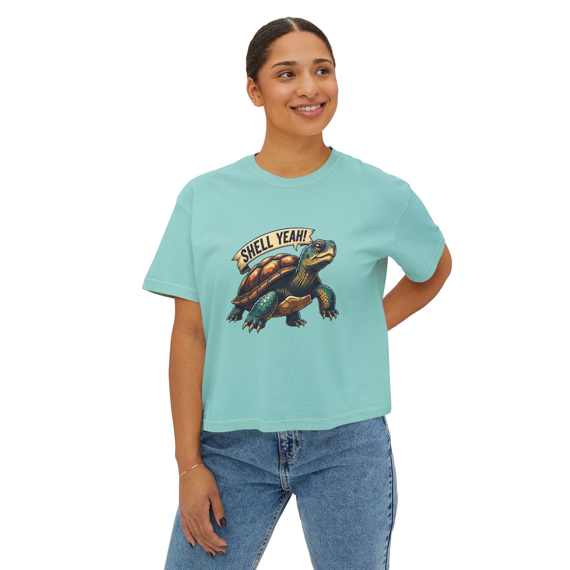 Fun Shell Yeah Women's Boxy Tee, Graphic Tee, Turtle Shirt, Animal Lover Gift, Casual Summer Top