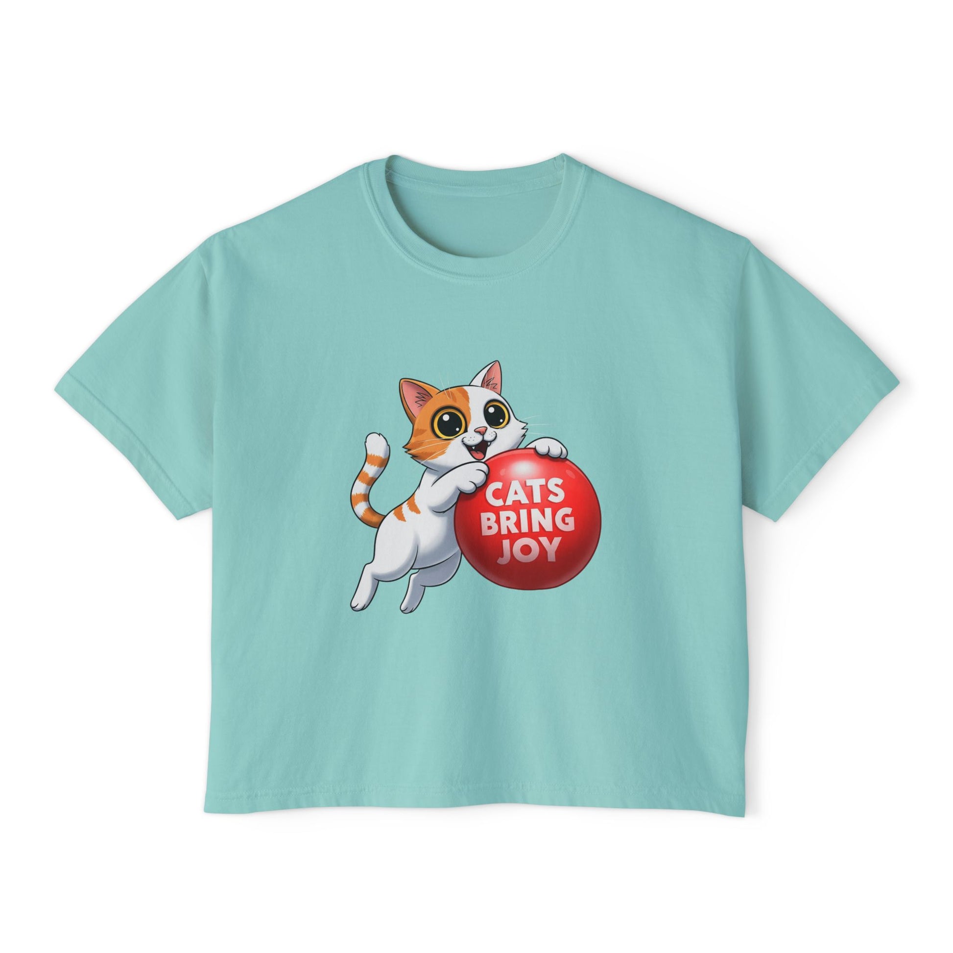 Women's Boxy Tee - 'Cats Bring Joy' Graphic Shirt, Pet Lover Gift, Casual Top, Cat Mom Shirt, Birthday Gift, Animal Lover Apparel