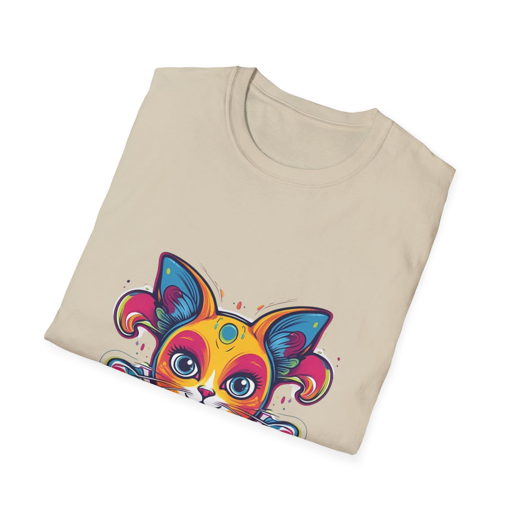 Colorful Cat Graphic Tee, Pet Lover Gift, Softstyle T-Shirt, Cat Mom Shirt, Cute Cat Art Top, Unique Animal T-Shirt