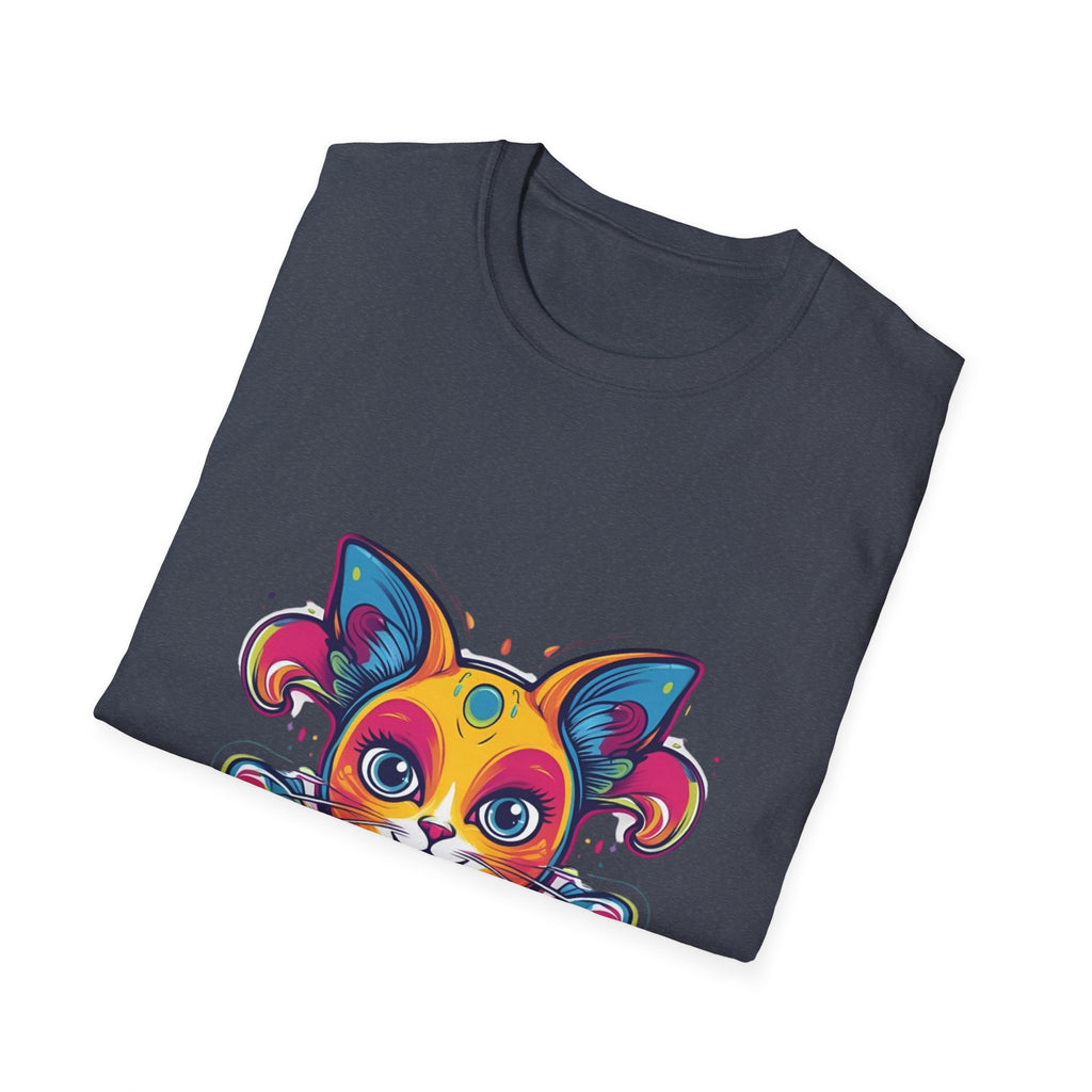 Colorful Cat Graphic Tee, Pet Lover Gift, Softstyle T-Shirt, Cat Mom Shirt, Cute Cat Art Top, Unique Animal T-Shirt