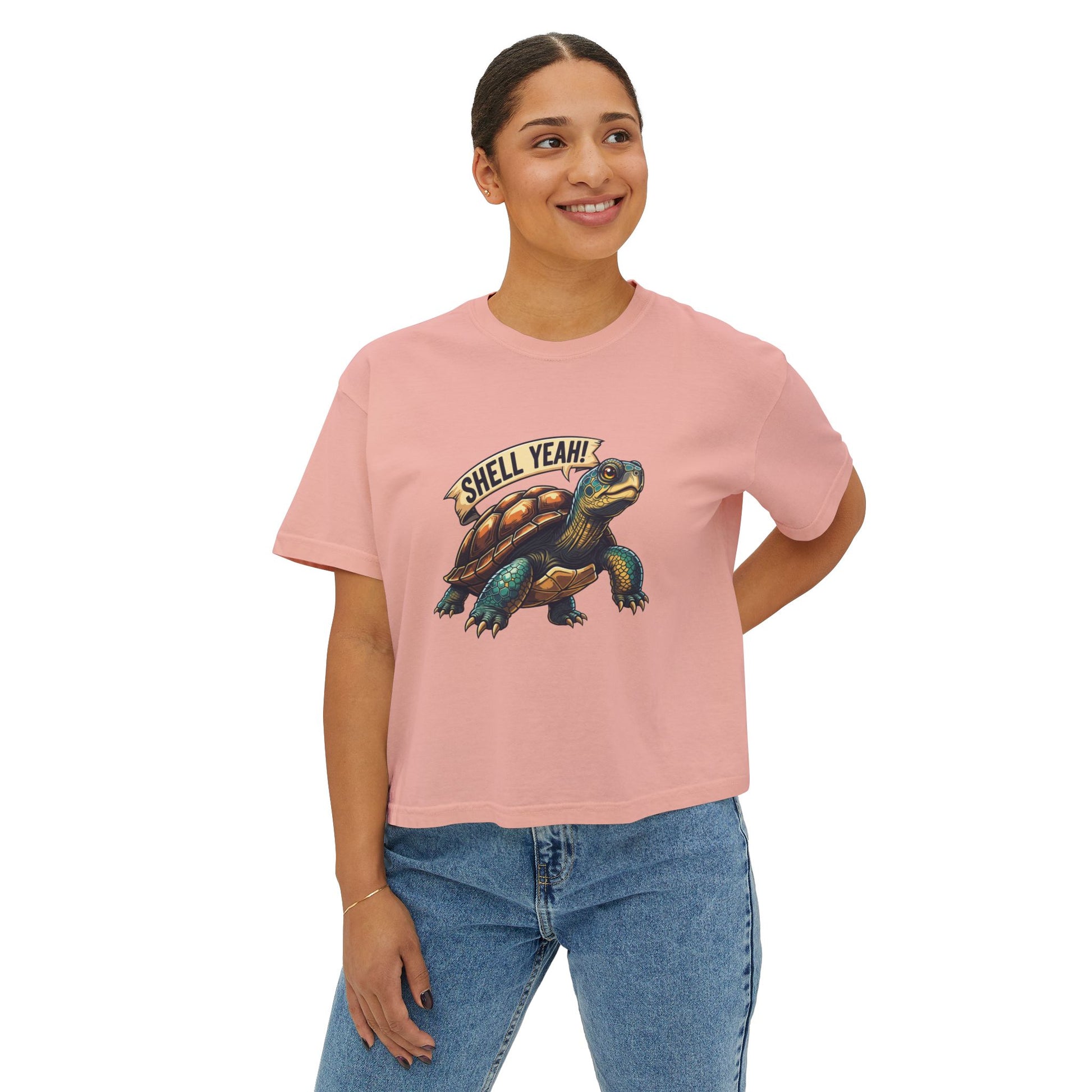 Fun Shell Yeah Women's Boxy Tee, Graphic Tee, Turtle Shirt, Animal Lover Gift, Casual Summer Top