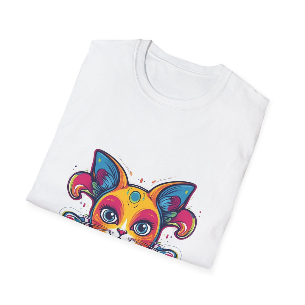 Colorful Cat Graphic Tee, Pet Lover Gift, Softstyle T-Shirt, Cat Mom Shirt, Cute Cat Art Top, Unique Animal T-Shirt