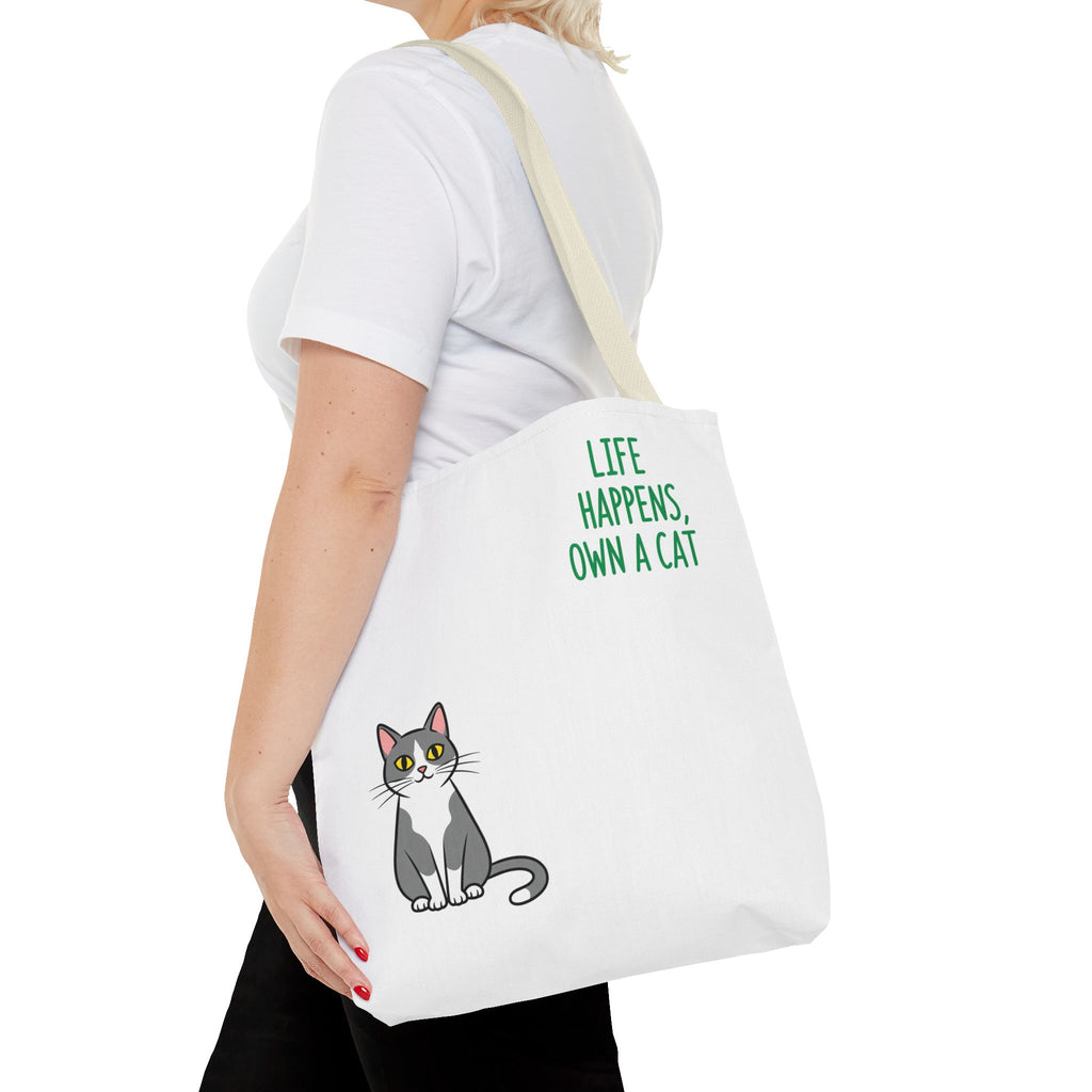 Cat Lover Tote Bag - Life Happens, Own a Cat, Pet Gift, Cat Mom Gift, Animal Lover Accessory, Cute Tote for Cat Owners