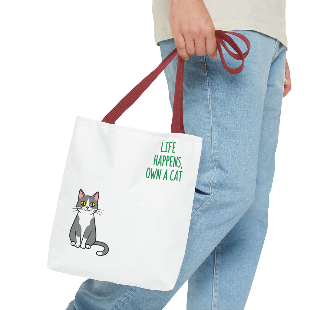 Cat Lover Tote Bag - Life Happens, Own a Cat, Pet Gift, Cat Mom Gift, Animal Lover Accessory, Cute Tote for Cat Owners