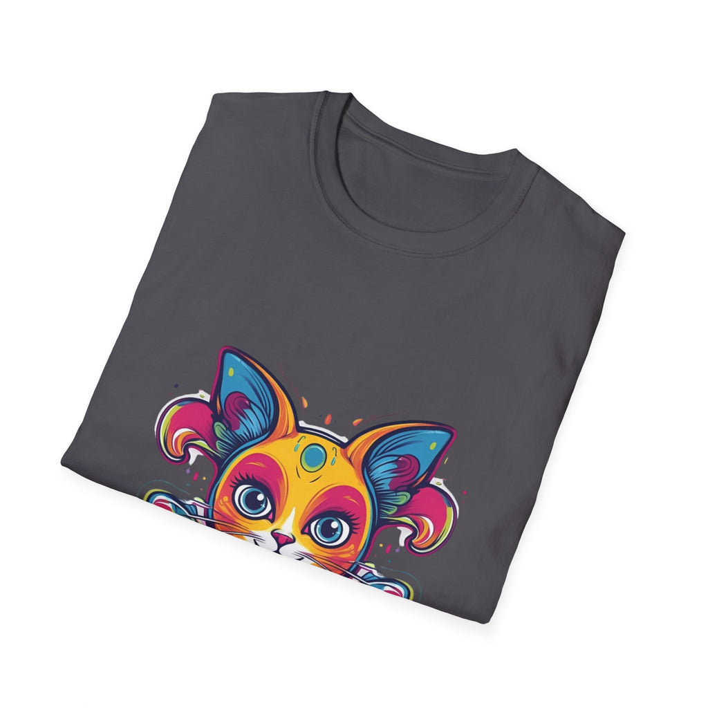 Colorful Cat Graphic Tee, Pet Lover Gift, Softstyle T-Shirt, Cat Mom Shirt, Cute Cat Art Top, Unique Animal T-Shirt