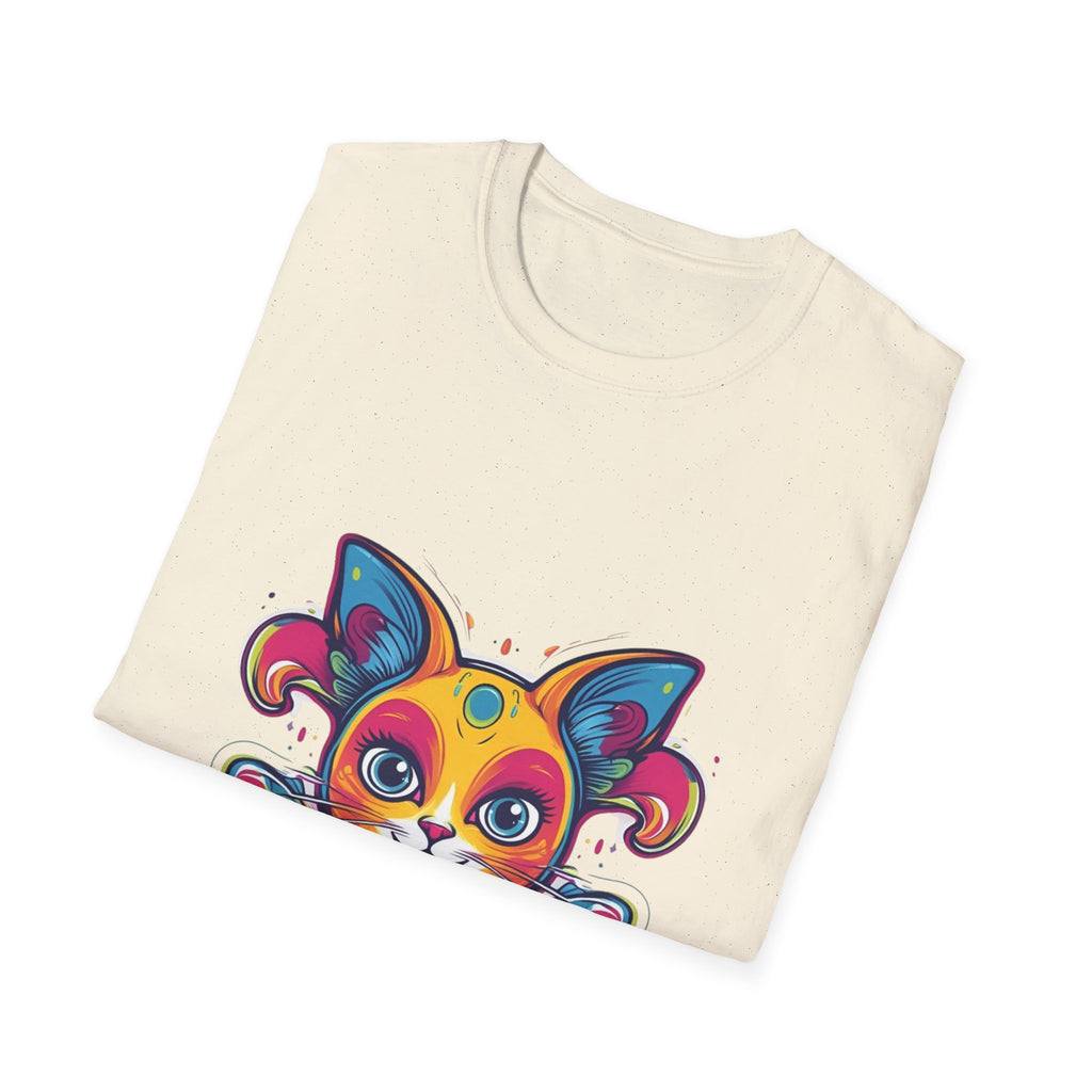 Colorful Cat Graphic Tee, Pet Lover Gift, Softstyle T-Shirt, Cat Mom Shirt, Cute Cat Art Top, Unique Animal T-Shirt