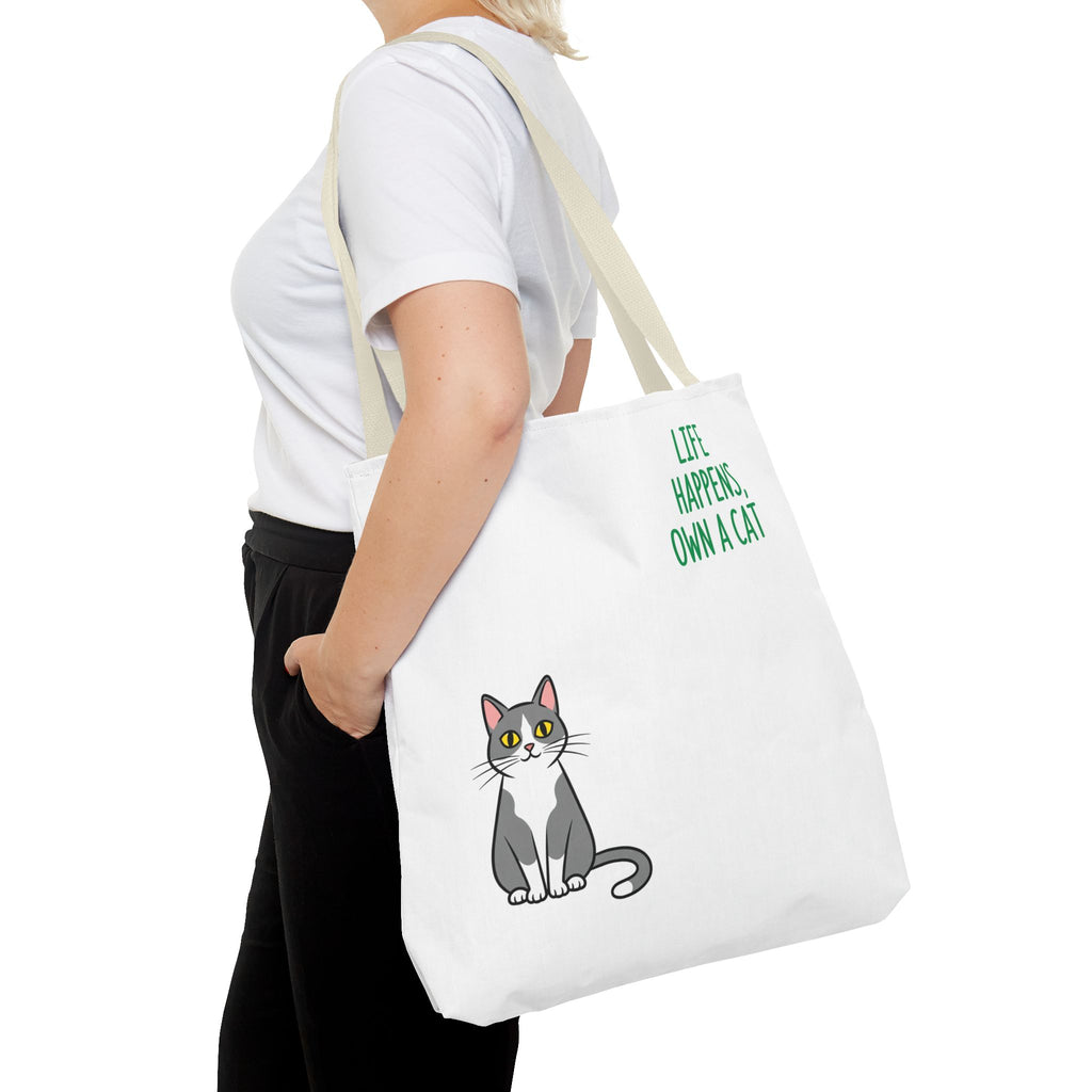 Cat Lover Tote Bag - Life Happens, Own a Cat, Pet Gift, Cat Mom Gift, Animal Lover Accessory, Cute Tote for Cat Owners