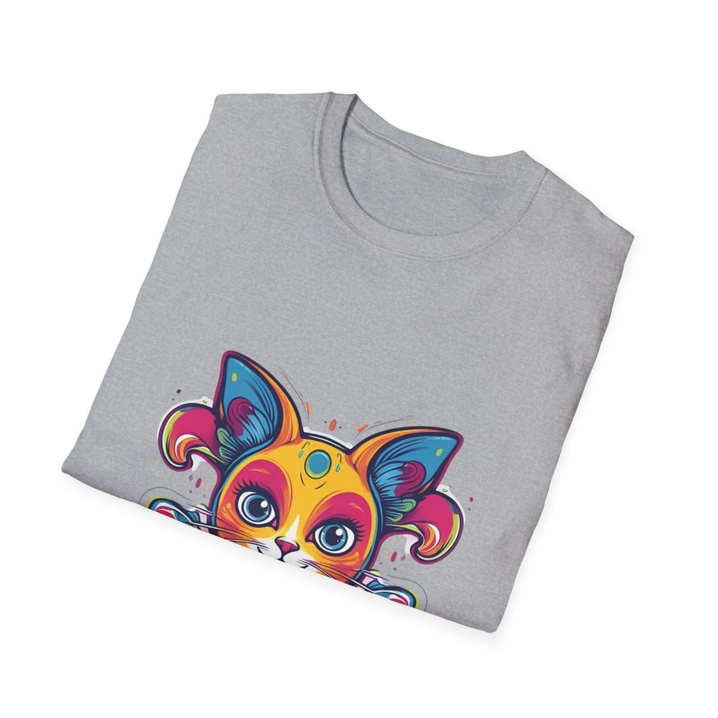 Colorful Cat Graphic Tee, Pet Lover Gift, Softstyle T-Shirt, Cat Mom Shirt, Cute Cat Art Top, Unique Animal T-Shirt