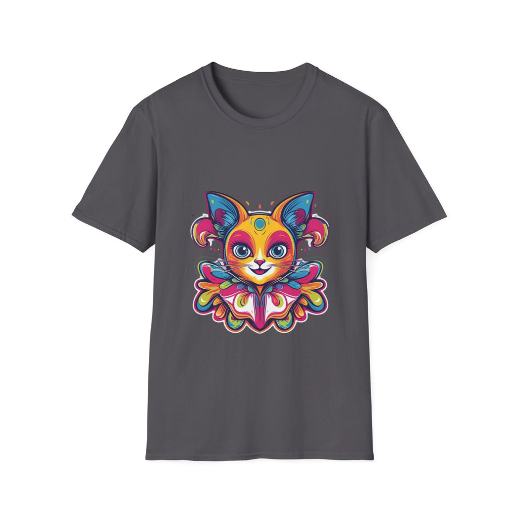 Colorful Cat Graphic Tee, Pet Lover Gift, Softstyle T-Shirt, Cat Mom Shirt, Cute Cat Art Top, Unique Animal T-Shirt