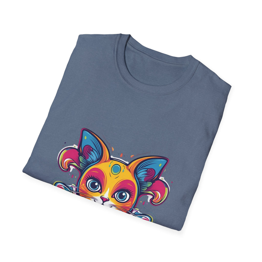 Colorful Cat Graphic Tee, Pet Lover Gift, Softstyle T-Shirt, Cat Mom Shirt, Cute Cat Art Top, Unique Animal T-Shirt