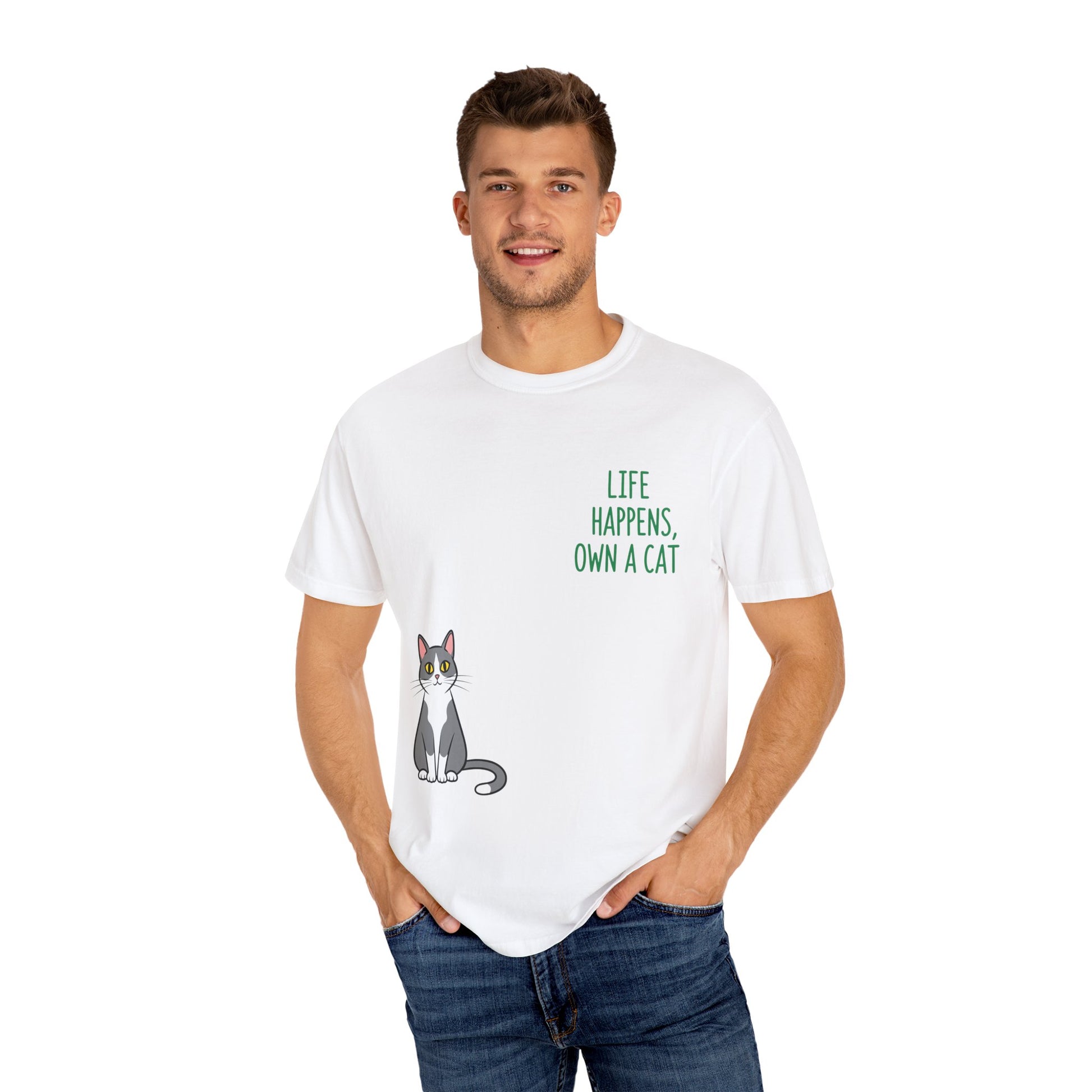 Life Happens Own a Cat Unisex T-Shirt, Cute Cat Tee, Pet Owner Gift, Cat Lover Apparel, Animal Rescue Shirt