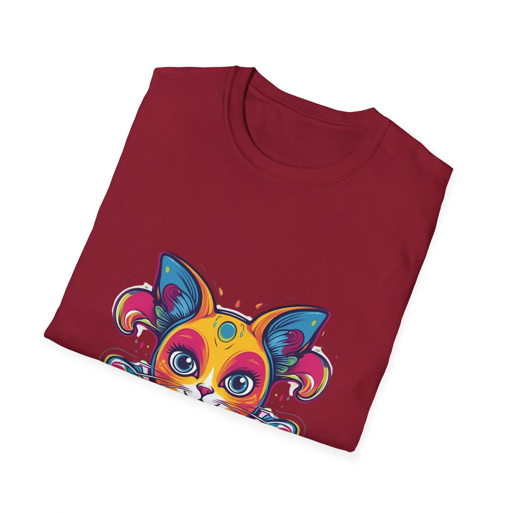 Colorful Cat Graphic Tee, Pet Lover Gift, Softstyle T-Shirt, Cat Mom Shirt, Cute Cat Art Top, Unique Animal T-Shirt
