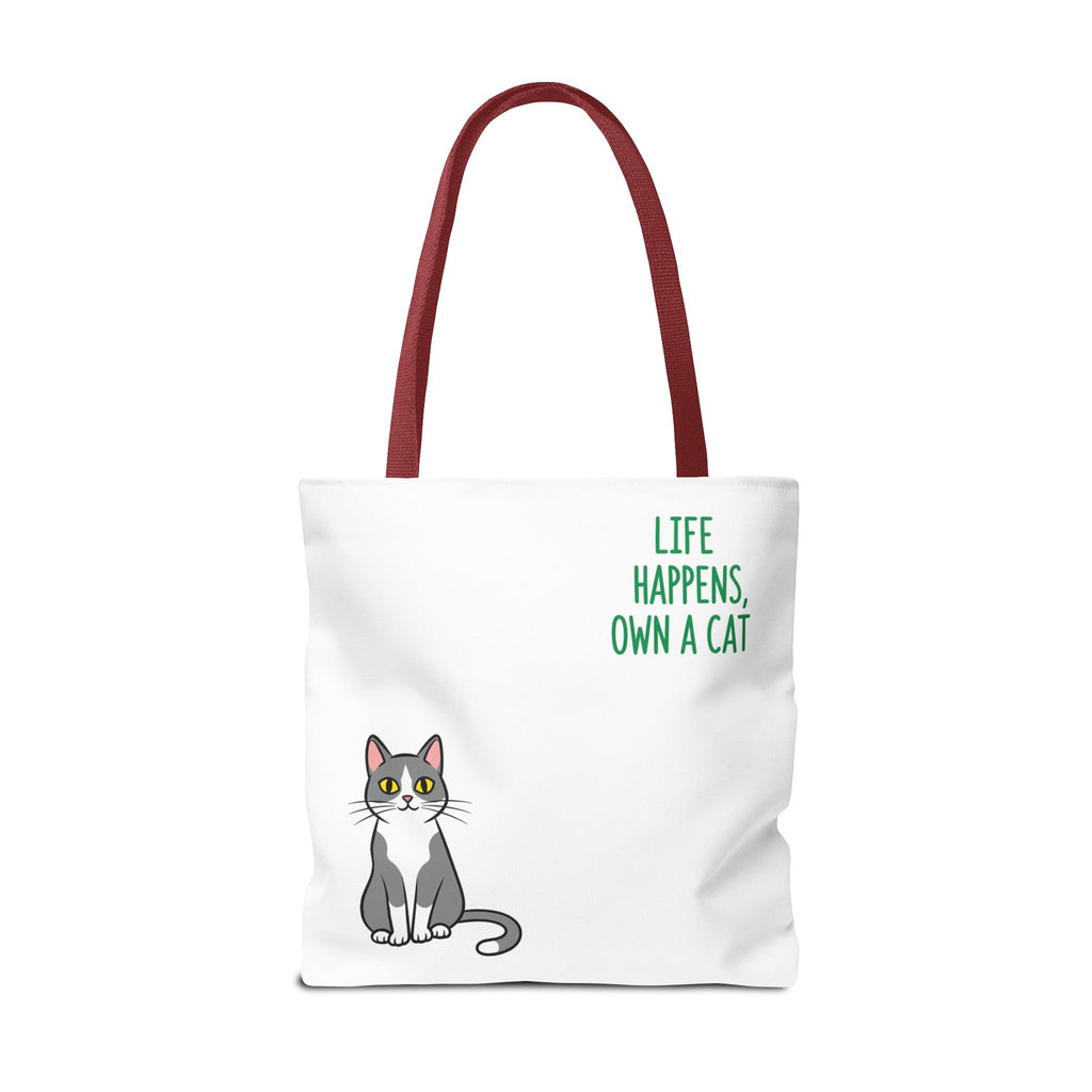 Cat Lover Tote Bag - Life Happens, Own a Cat, Pet Gift, Cat Mom Gift, Animal Lover Accessory, Cute Tote for Cat Owners