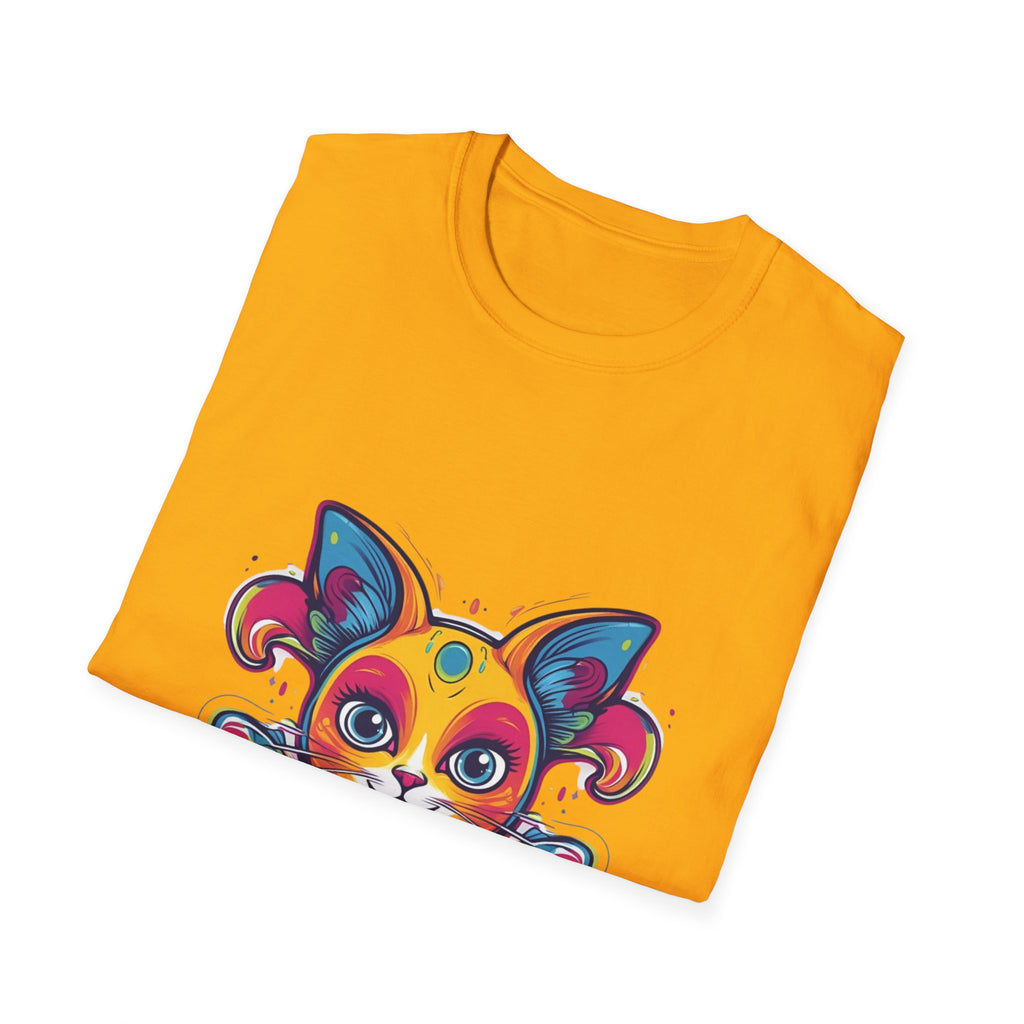 Colorful Cat Graphic Tee, Pet Lover Gift, Softstyle T-Shirt, Cat Mom Shirt, Cute Cat Art Top, Unique Animal T-Shirt