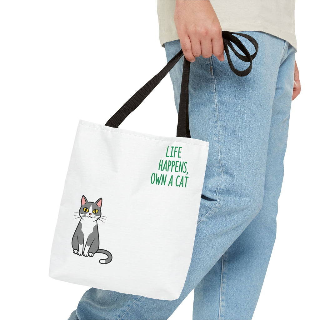 Cat Lover Tote Bag - Life Happens, Own a Cat, Pet Gift, Cat Mom Gift, Animal Lover Accessory, Cute Tote for Cat Owners