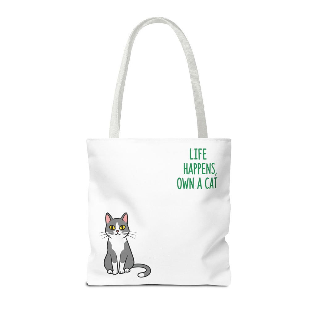 Cat Lover Tote Bag - Life Happens, Own a Cat, Pet Gift, Cat Mom Gift, Animal Lover Accessory, Cute Tote for Cat Owners