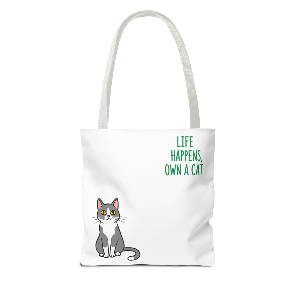 Cat Lover Tote Bag - Life Happens, Own a Cat, Pet Gift, Cat Mom Gift, Animal Lover Accessory, Cute Tote for Cat Owners