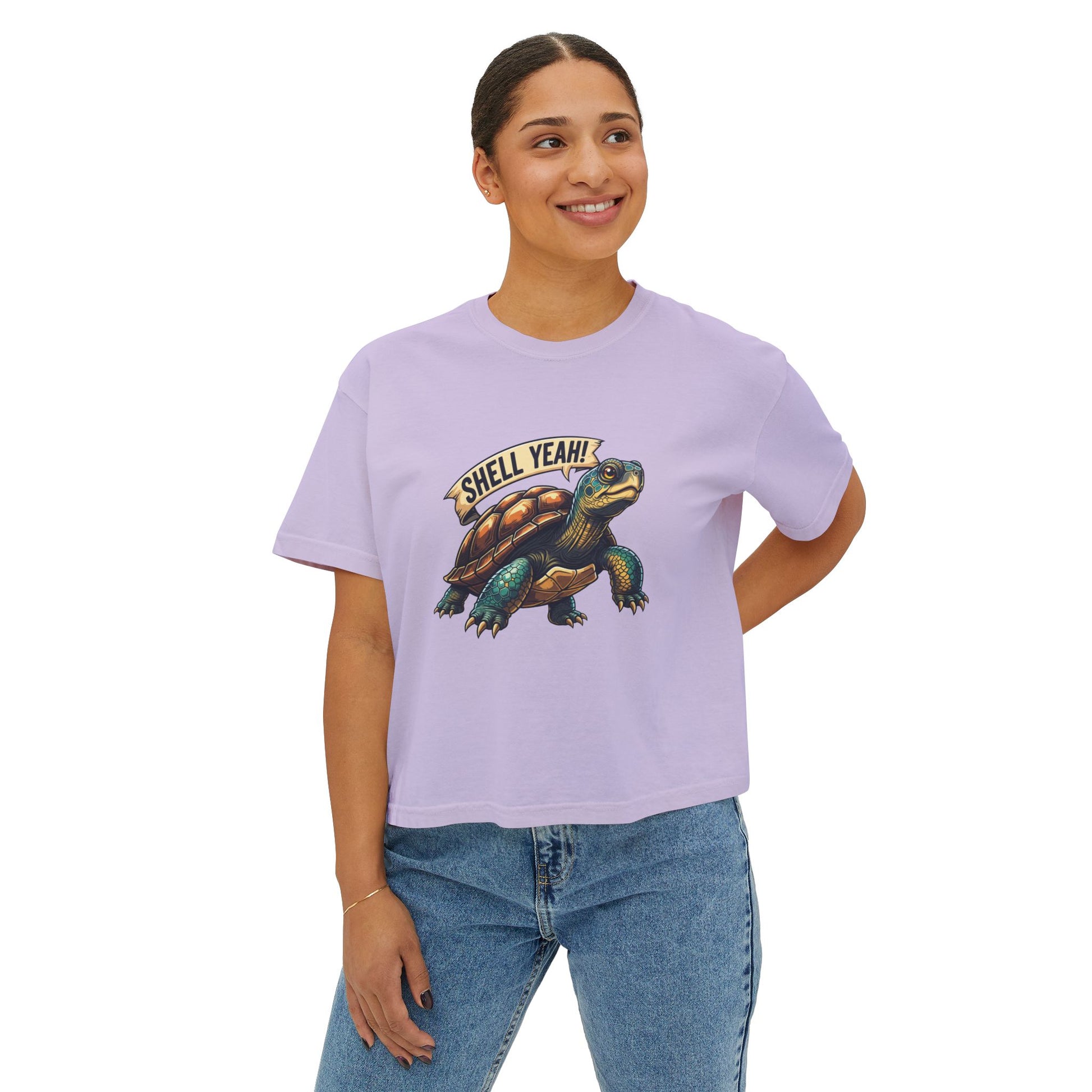 Fun Shell Yeah Women's Boxy Tee, Graphic Tee, Turtle Shirt, Animal Lover Gift, Casual Summer Top