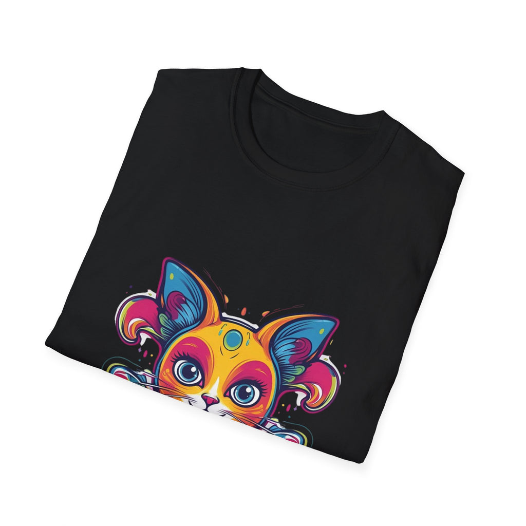 Colorful Cat Graphic Tee, Pet Lover Gift, Softstyle T-Shirt, Cat Mom Shirt, Cute Cat Art Top, Unique Animal T-Shirt