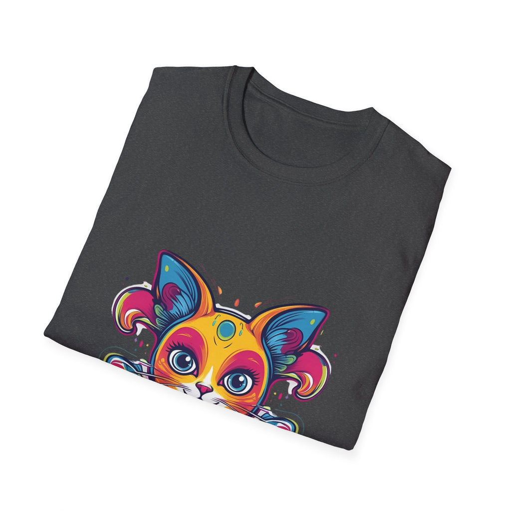 Colorful Cat Graphic Tee, Pet Lover Gift, Softstyle T-Shirt, Cat Mom Shirt, Cute Cat Art Top, Unique Animal T-Shirt
