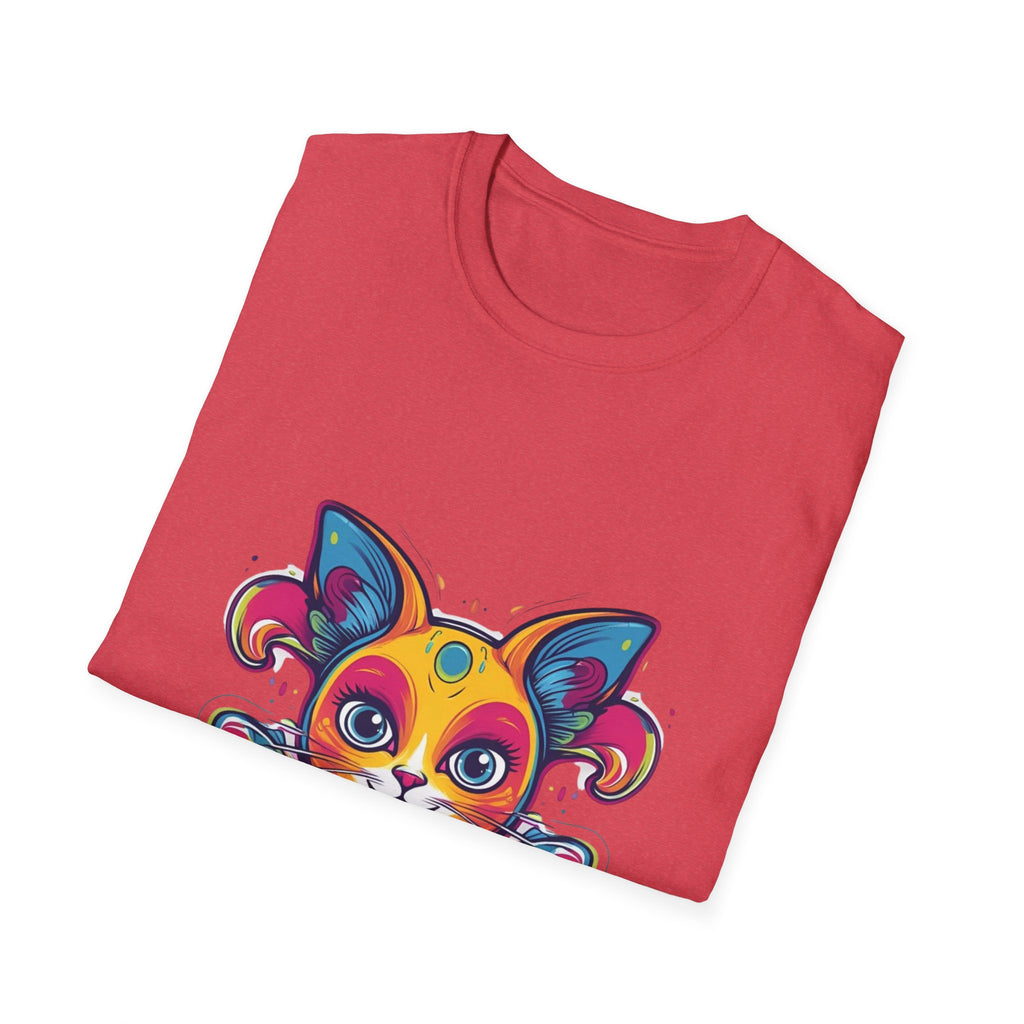 Colorful Cat Graphic Tee, Pet Lover Gift, Softstyle T-Shirt, Cat Mom Shirt, Cute Cat Art Top, Unique Animal T-Shirt