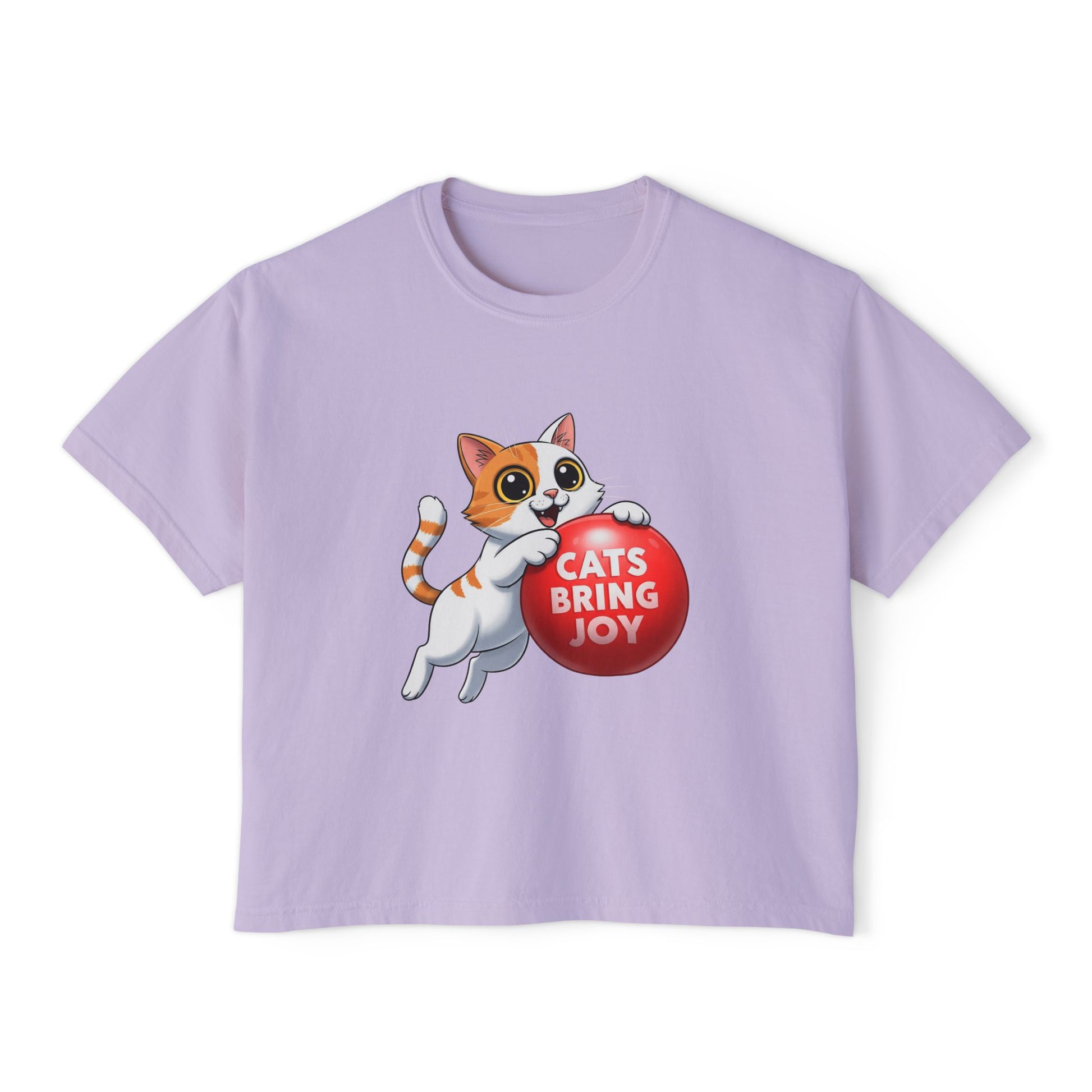 Women's Boxy Tee - 'Cats Bring Joy' Graphic Shirt, Pet Lover Gift, Casual Top, Cat Mom Shirt, Birthday Gift, Animal Lover Apparel