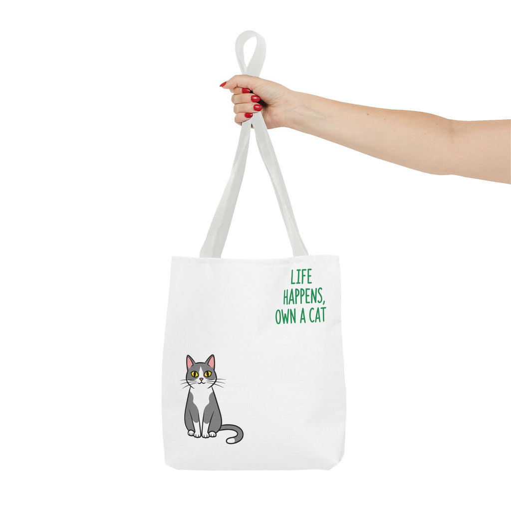 Cat Lover Tote Bag - Life Happens, Own a Cat, Pet Gift, Cat Mom Gift, Animal Lover Accessory, Cute Tote for Cat Owners