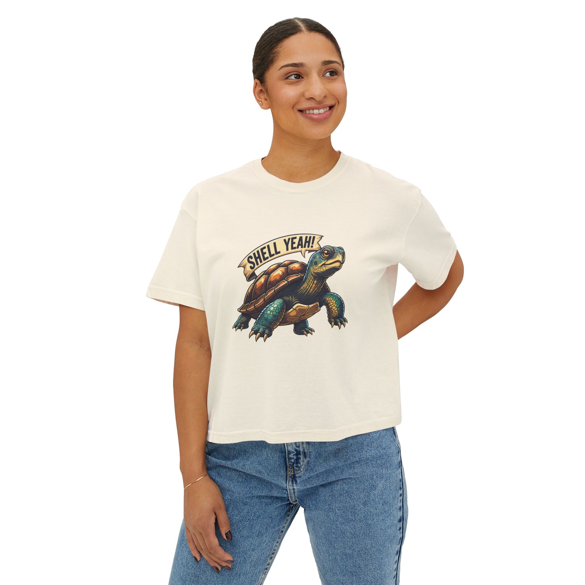 Fun Shell Yeah Women's Boxy Tee, Graphic Tee, Turtle Shirt, Animal Lover Gift, Casual Summer Top