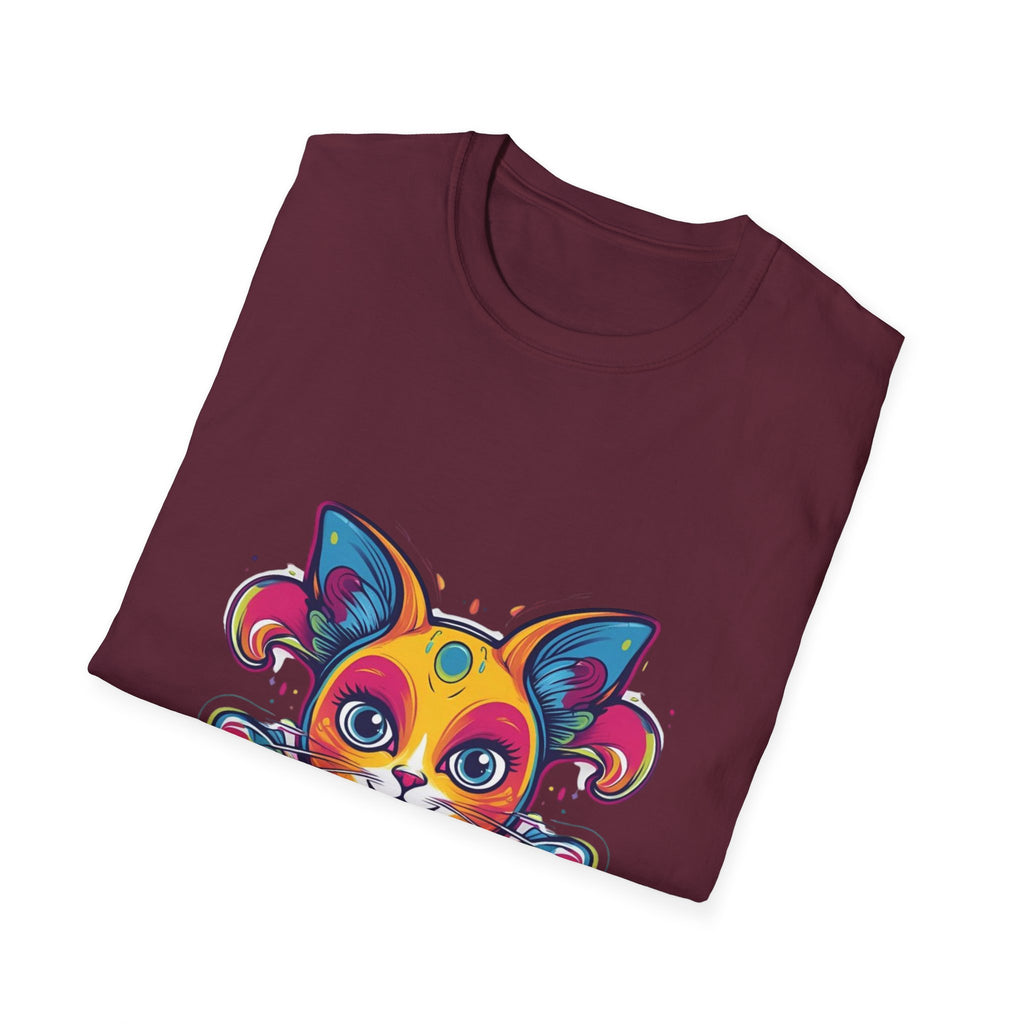 Colorful Cat Graphic Tee, Pet Lover Gift, Softstyle T-Shirt, Cat Mom Shirt, Cute Cat Art Top, Unique Animal T-Shirt