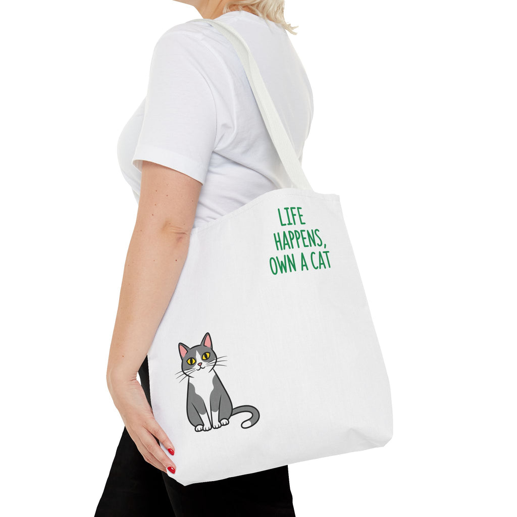 Cat Lover Tote Bag - Life Happens, Own a Cat, Pet Gift, Cat Mom Gift, Animal Lover Accessory, Cute Tote for Cat Owners