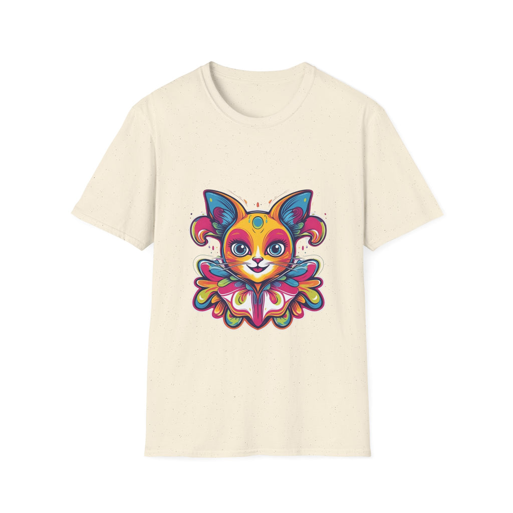 Colorful Cat Graphic Tee, Pet Lover Gift, Softstyle T-Shirt, Cat Mom Shirt, Cute Cat Art Top, Unique Animal T-Shirt