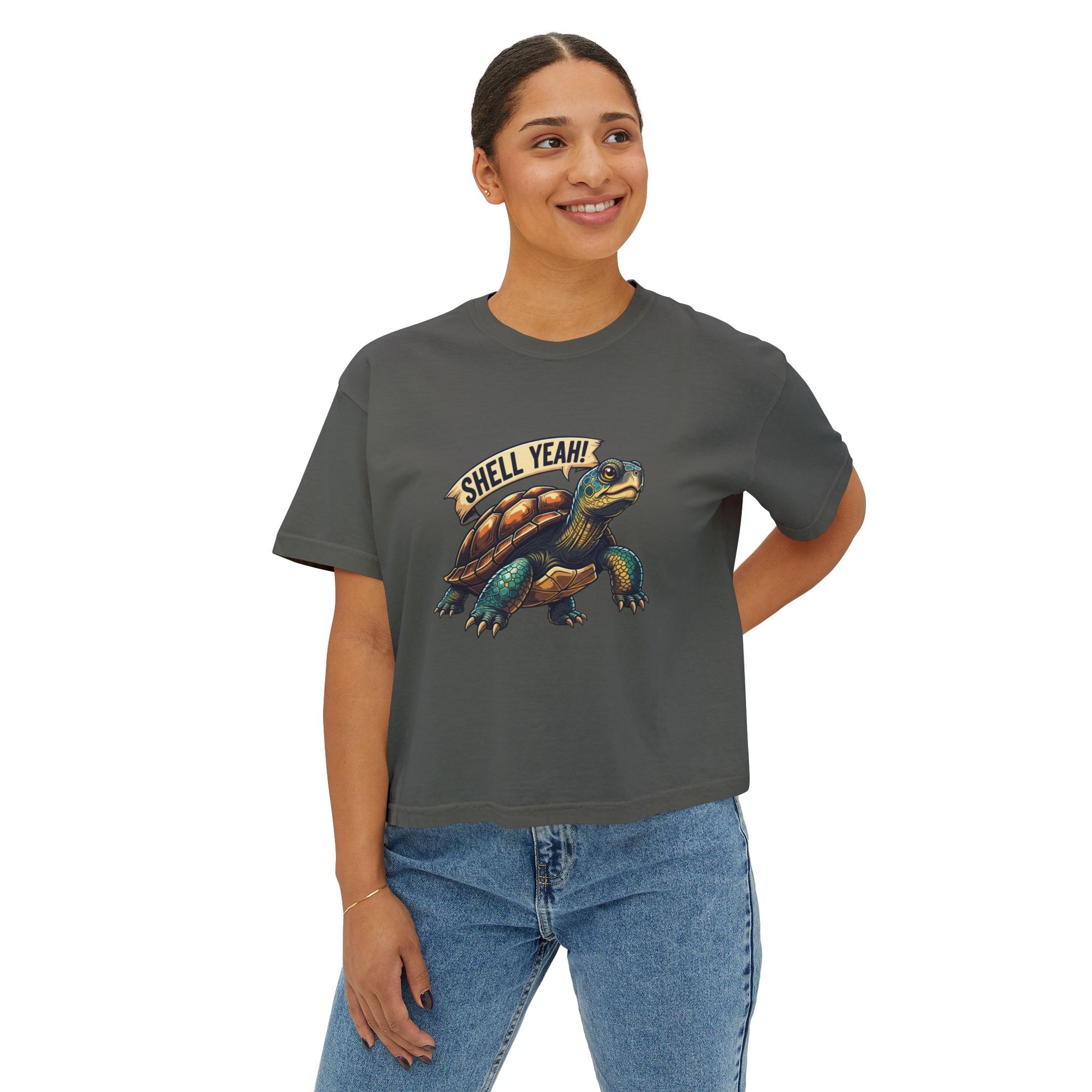 Fun Shell Yeah Women's Boxy Tee, Graphic Tee, Turtle Shirt, Animal Lover Gift, Casual Summer Top