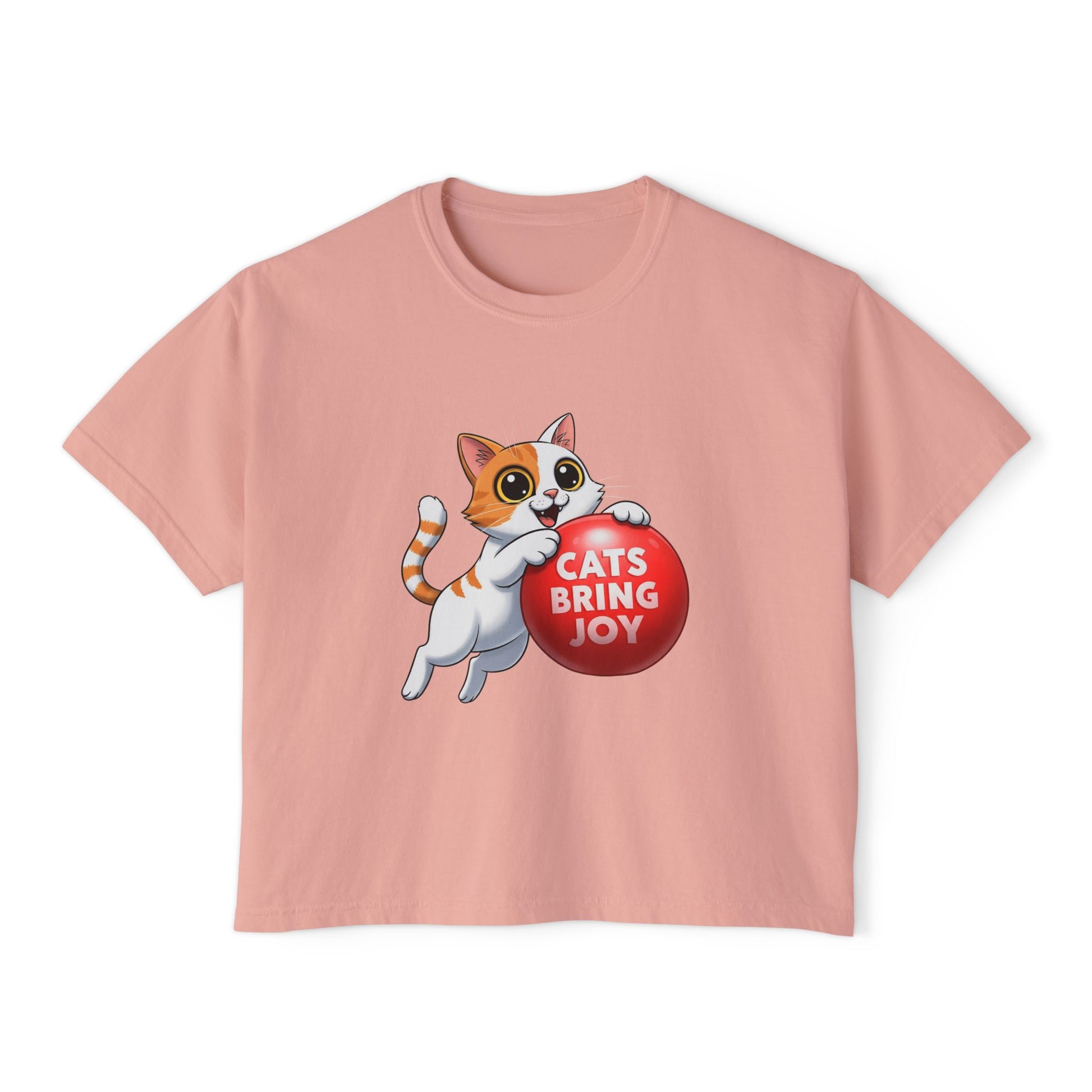 Women's Boxy Tee - 'Cats Bring Joy' Graphic Shirt, Pet Lover Gift, Casual Top, Cat Mom Shirt, Birthday Gift, Animal Lover Apparel