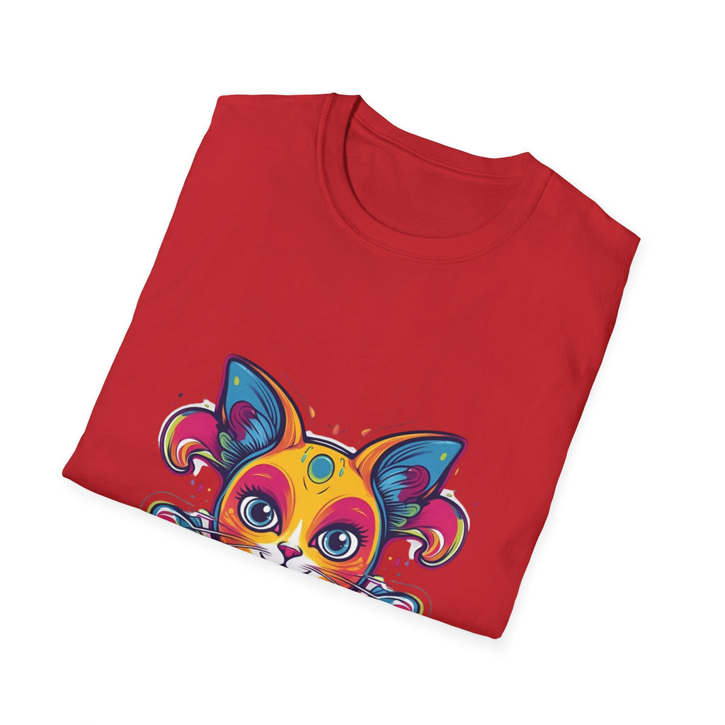 Colorful Cat Graphic Tee, Pet Lover Gift, Softstyle T-Shirt, Cat Mom Shirt, Cute Cat Art Top, Unique Animal T-Shirt
