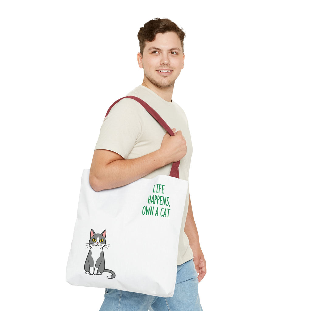 Cat Lover Tote Bag - Life Happens, Own a Cat, Pet Gift, Cat Mom Gift, Animal Lover Accessory, Cute Tote for Cat Owners