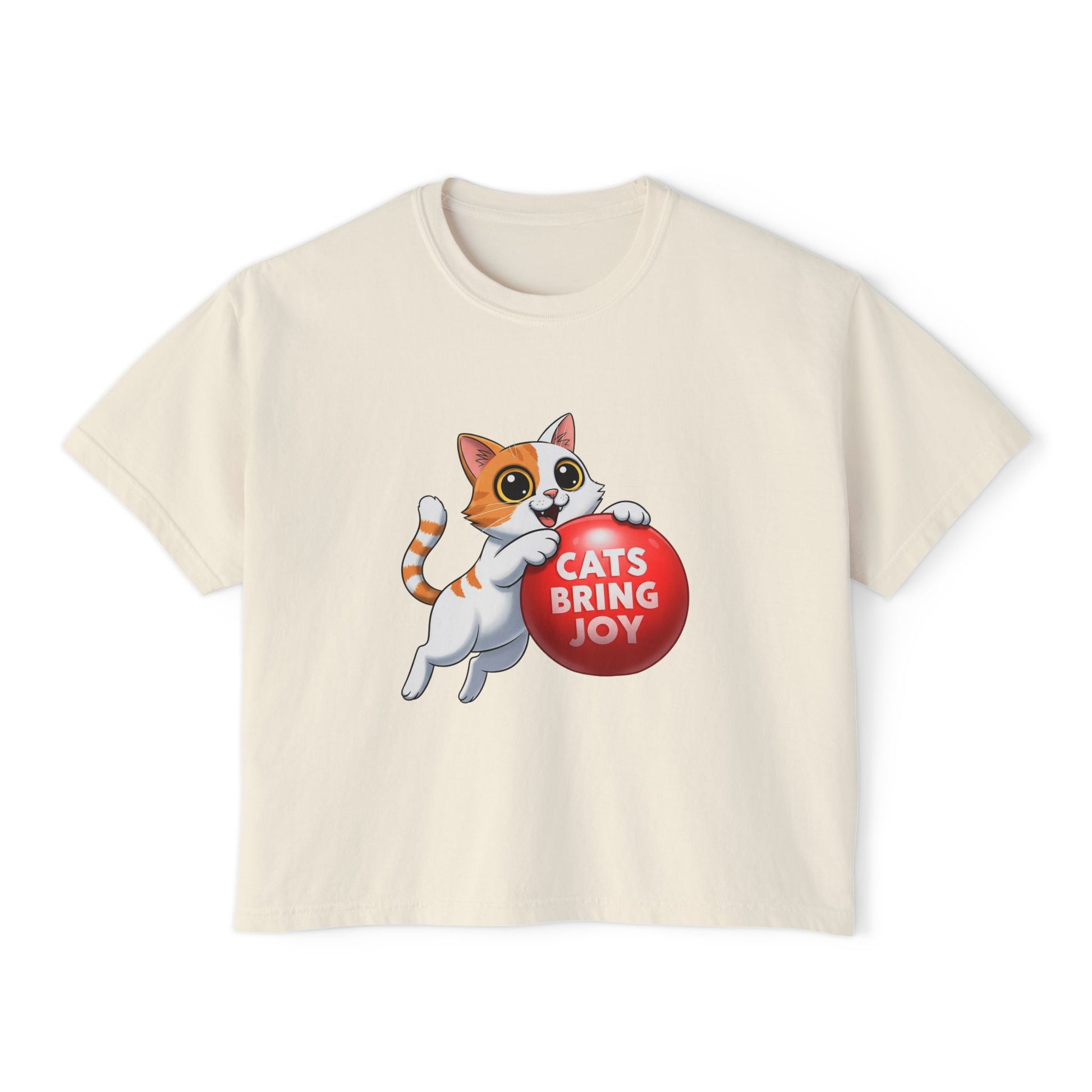 Women's Boxy Tee - 'Cats Bring Joy' Graphic Shirt, Pet Lover Gift, Casual Top, Cat Mom Shirt, Birthday Gift, Animal Lover Apparel