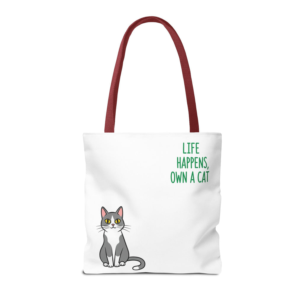 Cat Lover Tote Bag - Life Happens, Own a Cat, Pet Gift, Cat Mom Gift, Animal Lover Accessory, Cute Tote for Cat Owners