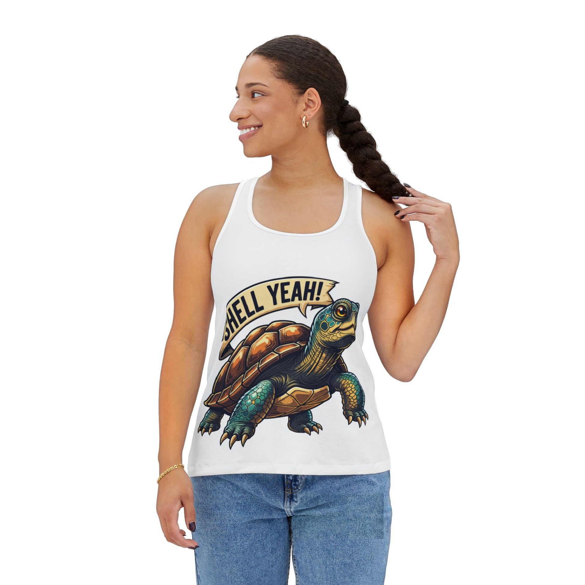 Shell Yeah! Women's Tank Top, Funny Turtle Shirt, Summer Apparel, Gift for Sea Lovers, Eco-Friendly Activewear, Casual Beachwear