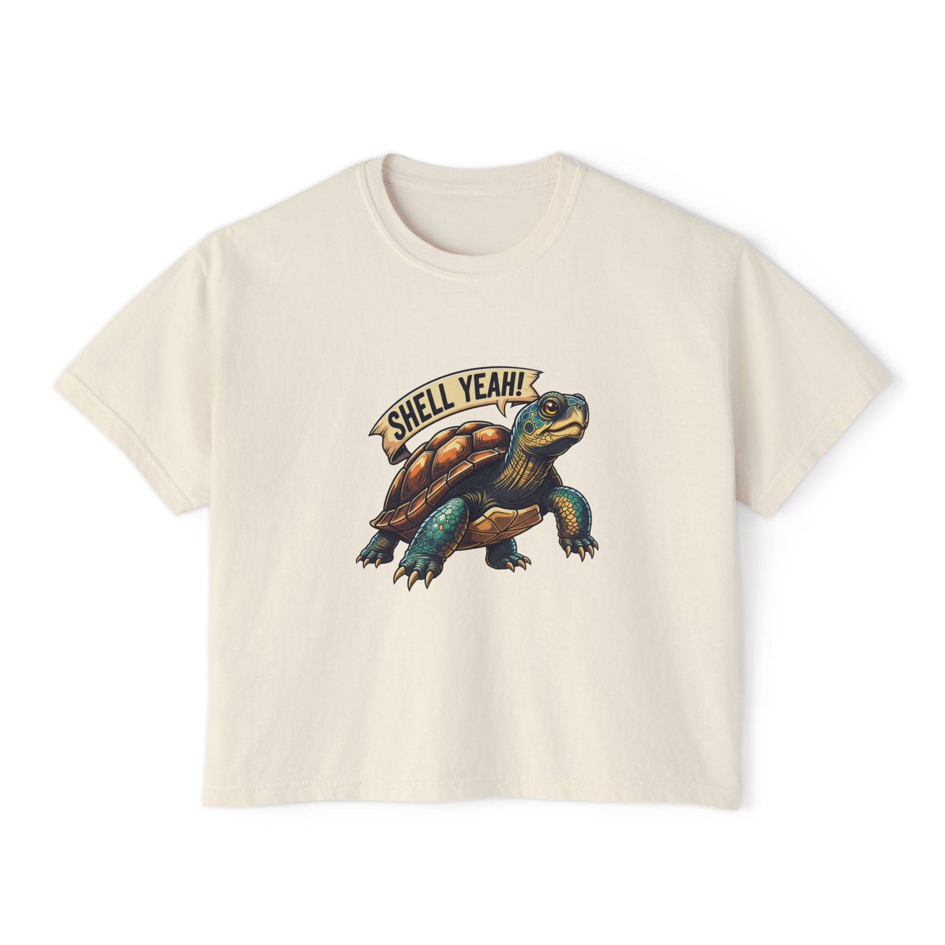 Fun Shell Yeah Women's Boxy Tee, Graphic Tee, Turtle Shirt, Animal Lover Gift, Casual Summer Top