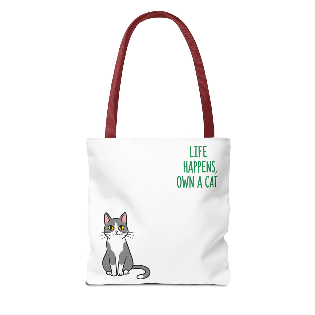 Cat Lover Tote Bag - Life Happens, Own a Cat, Pet Gift, Cat Mom Gift, Animal Lover Accessory, Cute Tote for Cat Owners