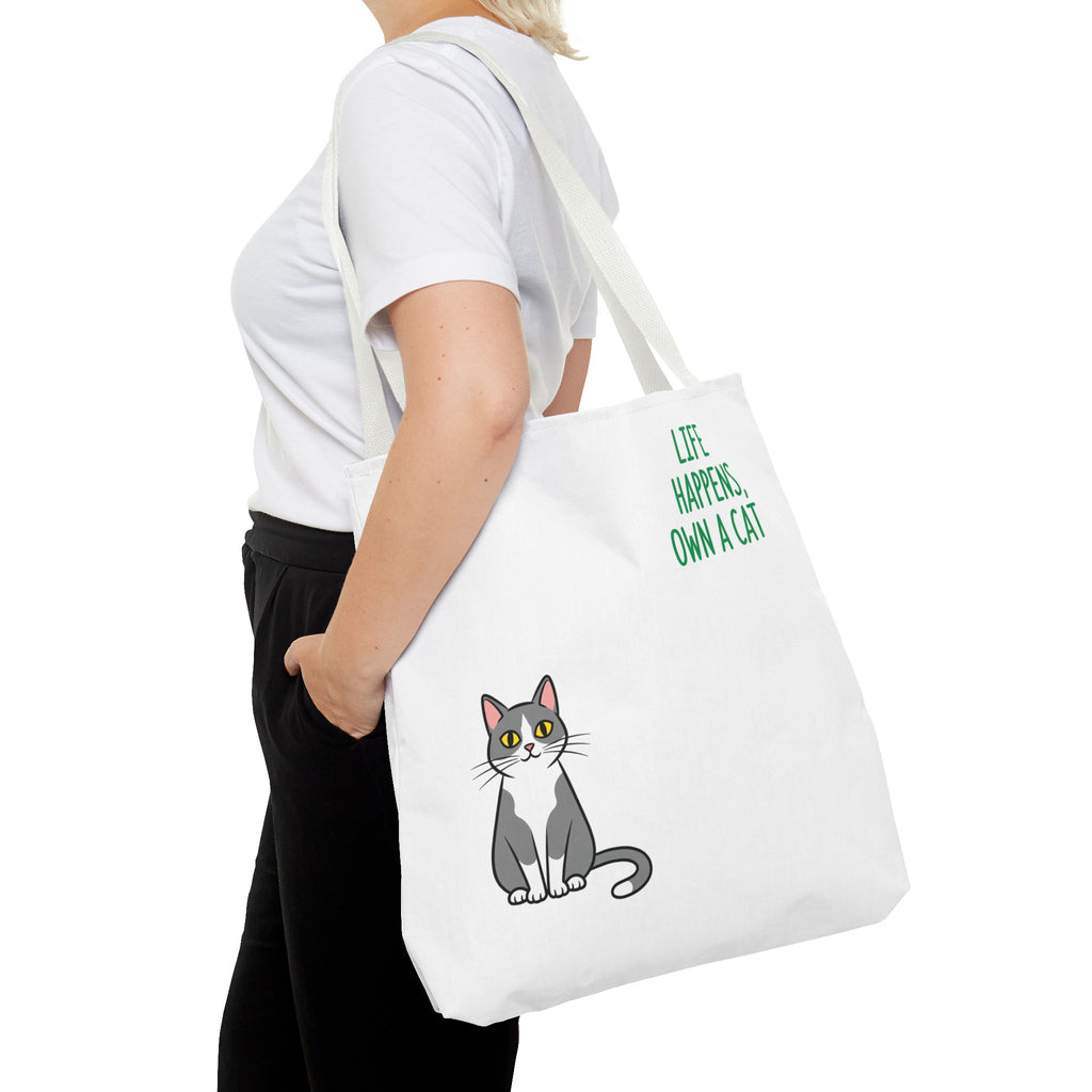 Cat Lover Tote Bag - Life Happens, Own a Cat, Pet Gift, Cat Mom Gift, Animal Lover Accessory, Cute Tote for Cat Owners