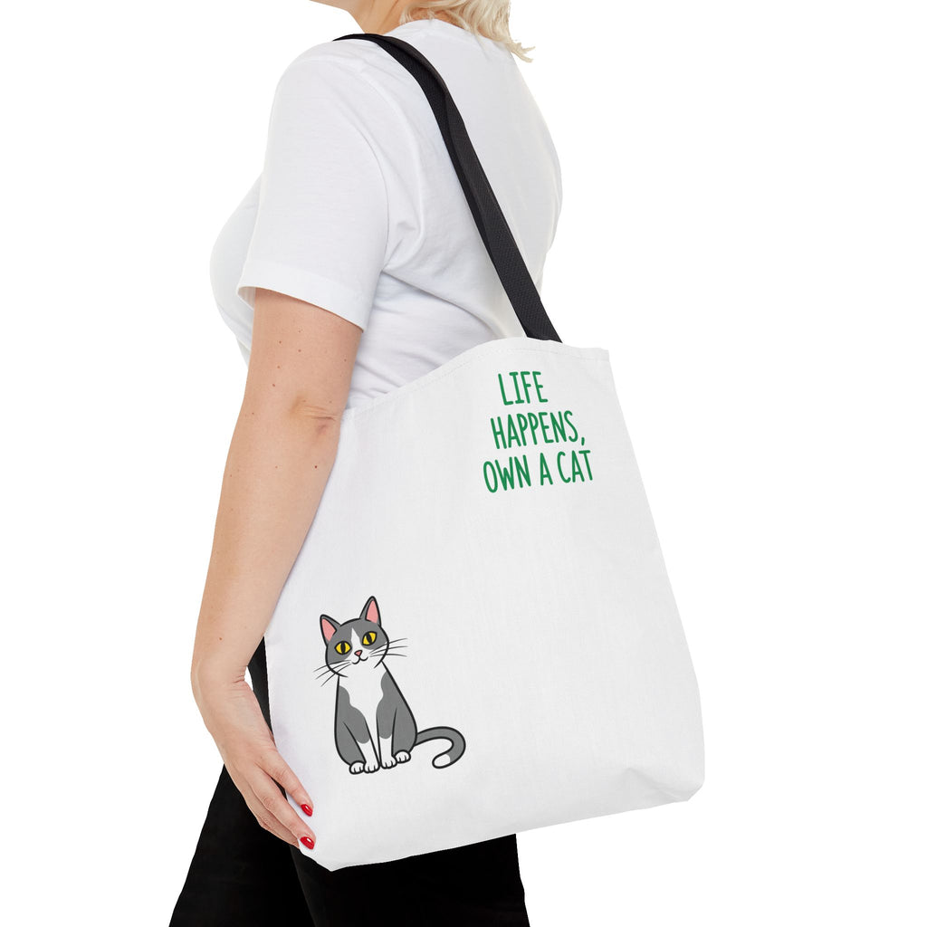 Cat Lover Tote Bag - Life Happens, Own a Cat, Pet Gift, Cat Mom Gift, Animal Lover Accessory, Cute Tote for Cat Owners