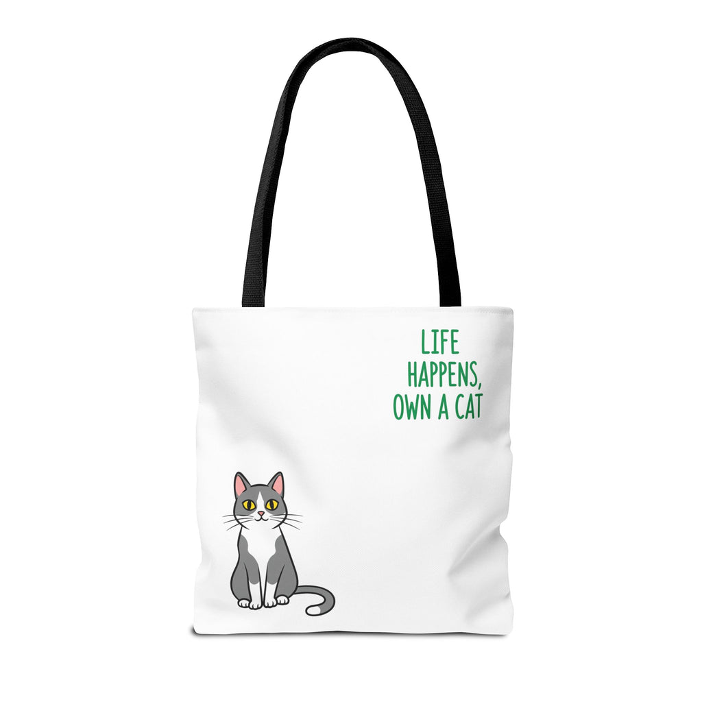 Cat Lover Tote Bag - Life Happens, Own a Cat, Pet Gift, Cat Mom Gift, Animal Lover Accessory, Cute Tote for Cat Owners