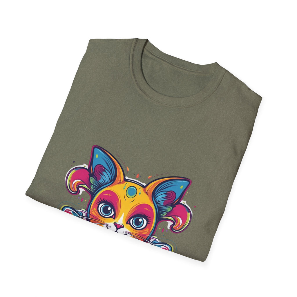 Colorful Cat Graphic Tee, Pet Lover Gift, Softstyle T-Shirt, Cat Mom Shirt, Cute Cat Art Top, Unique Animal T-Shirt